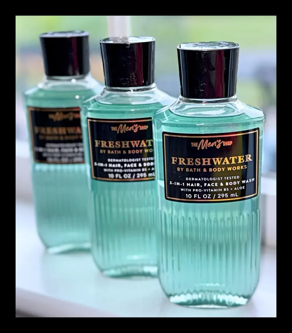 Bath & Body Works 10 oz Freshwater Men's 3-in-1 Hair Face Body Wash Gel x3
